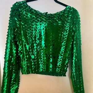 Green Chrome Faux Leather Top